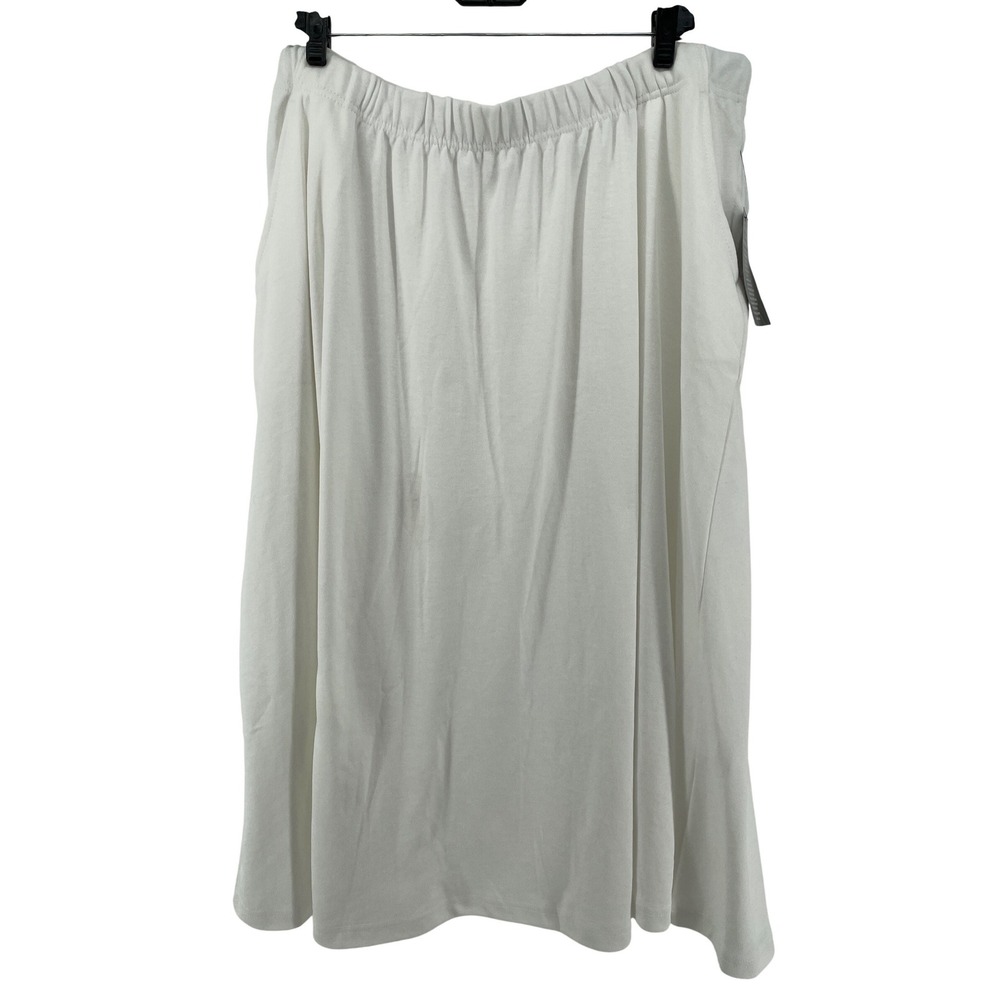 Woman Within Midi Skirt Womens 1X White Jersey Knit Coastal Travel Casual NEW